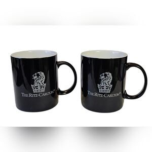 The Ritz Carlton Lion Crown Logo Black White Ceramic Coffee Mug Tea Cup Set of 2